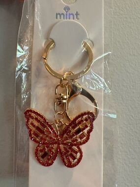 Sparkling Red Butterfly Keychain/Bag Charm with Gold Tone Hardware